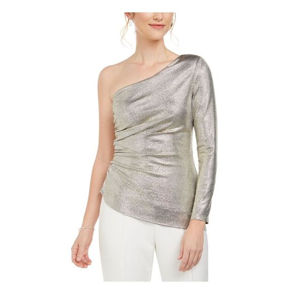 ADRIANNA PAPELL Womens Asymmetrical Hem Long Sleeve Party Blouse - Picture 1 of 2